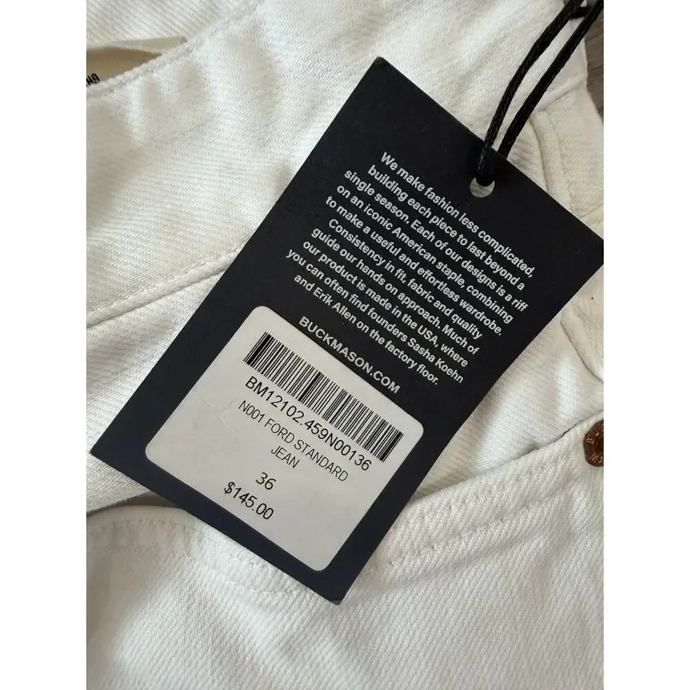 Buck Mason Classic Button Fly Ford Standard White Japanese Denim NWT 36x32